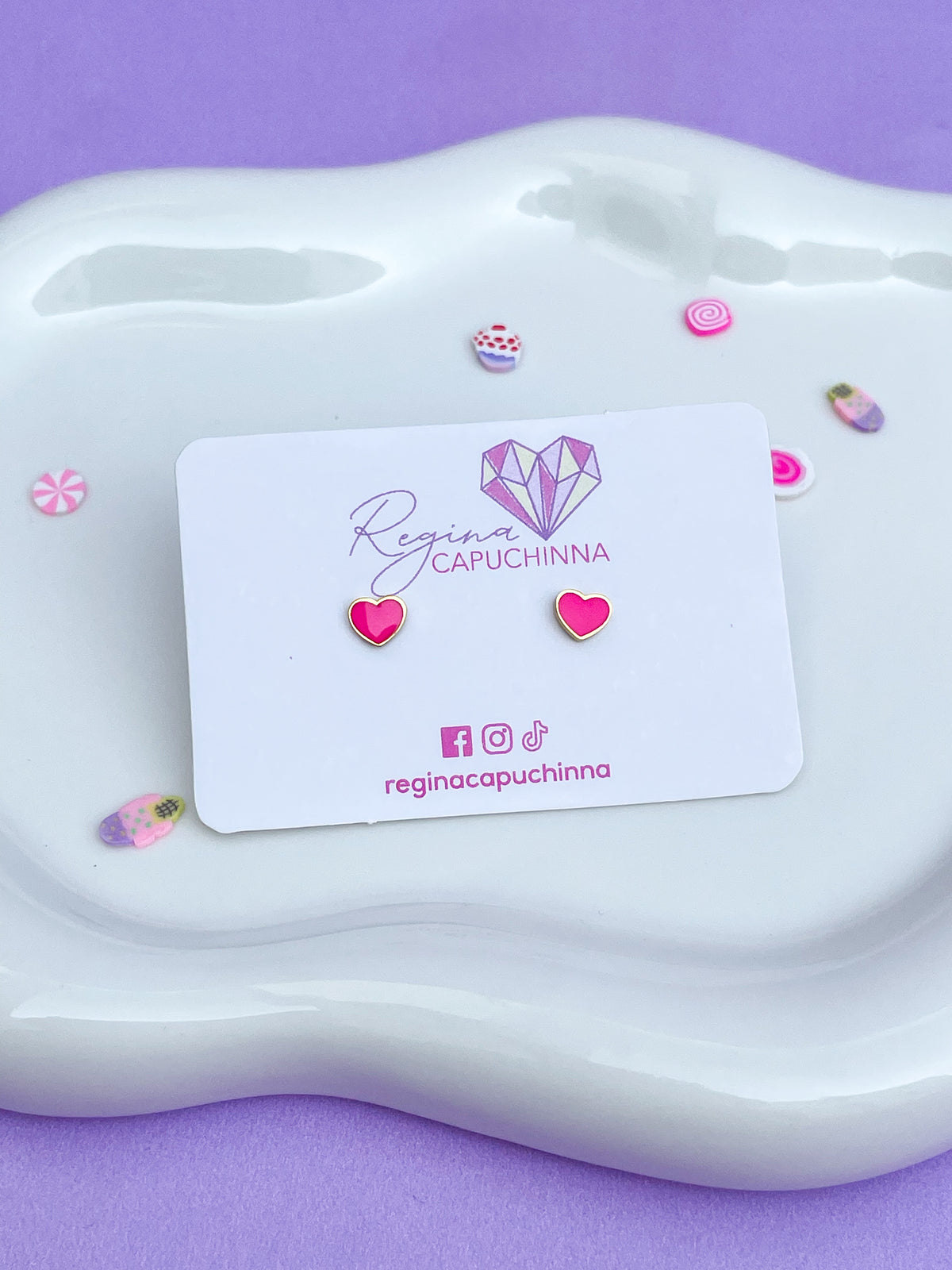 Aretes corazón rosa mini