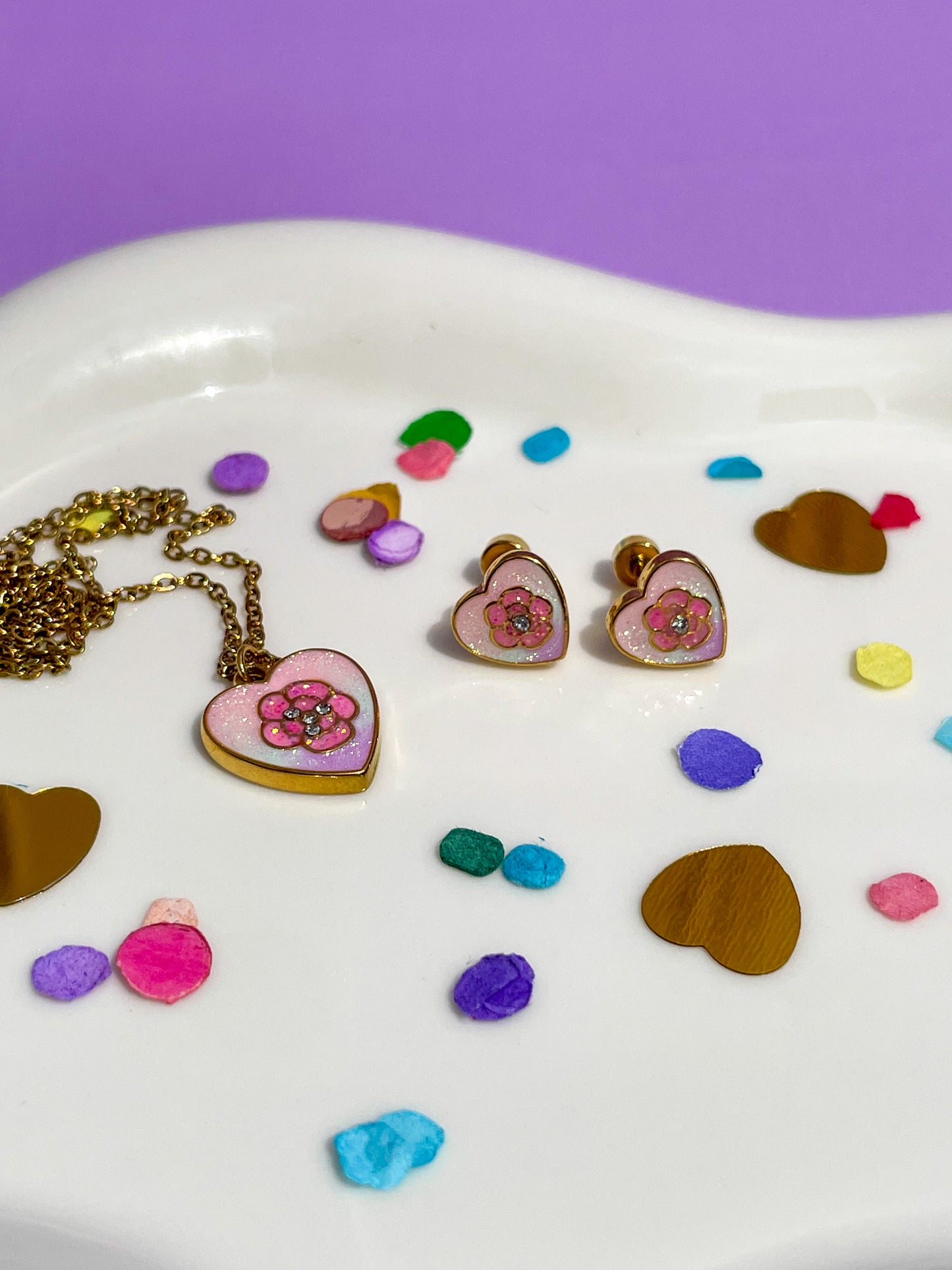 Set Corazón con Flor Rosa