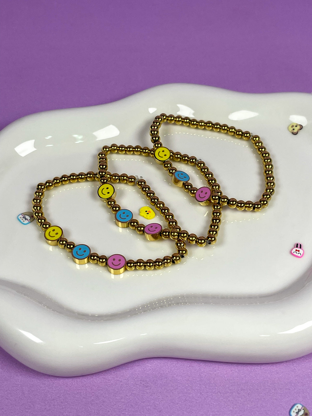 Pulsera elástico bolitas happy face