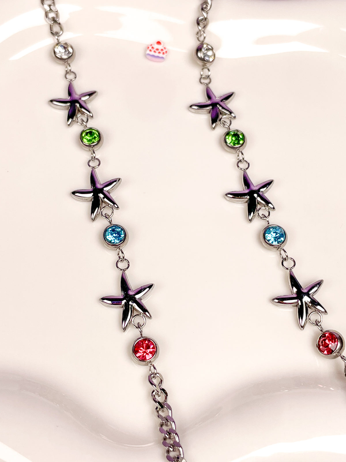 Pulsera plateada estrellas de mar con brillantina
