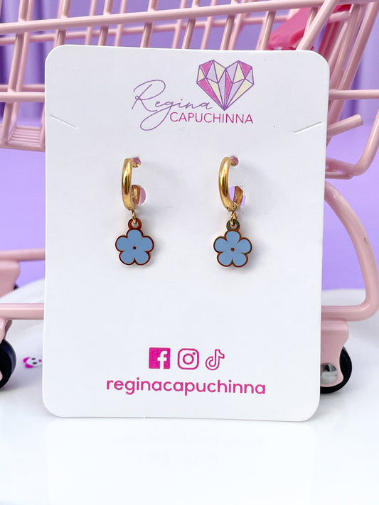Arracadas flor colgante azul
