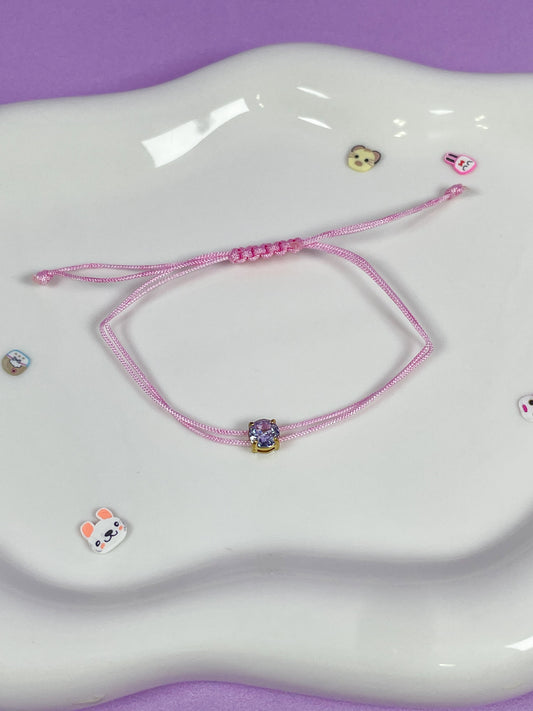 Pulsera hilo rosa con brillante