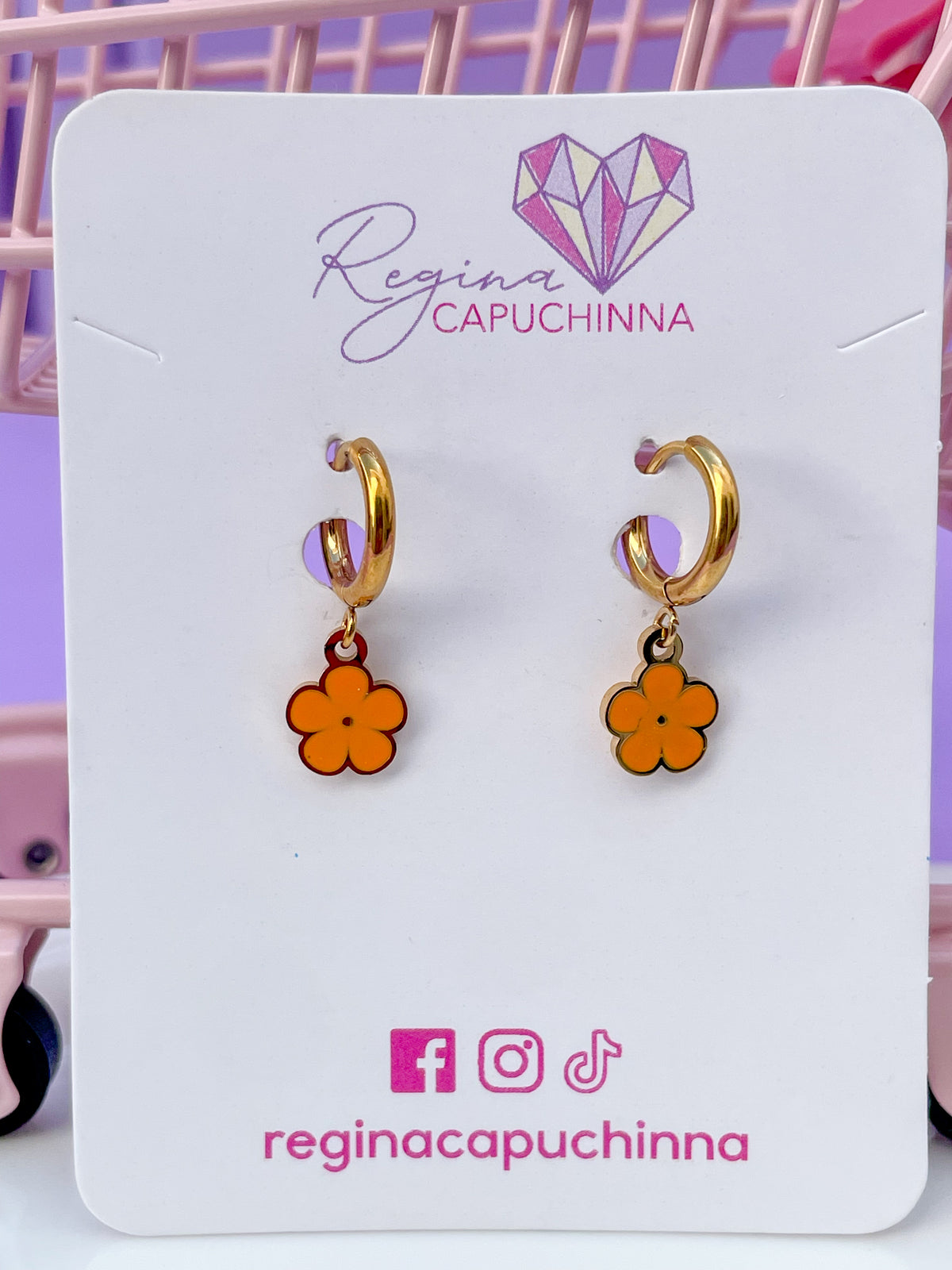 Arracadas flor colgante naranja