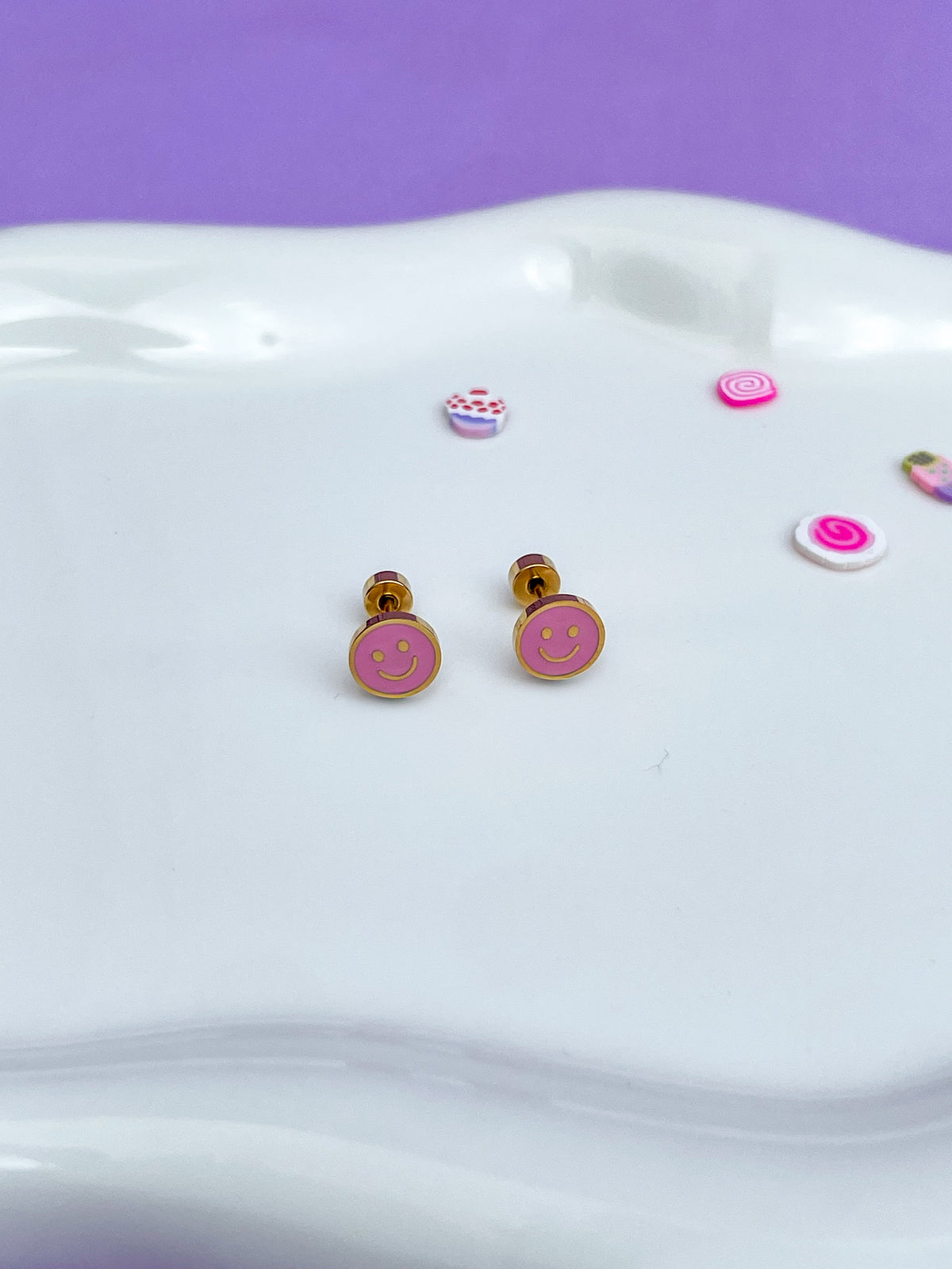 Aretes happy face pink