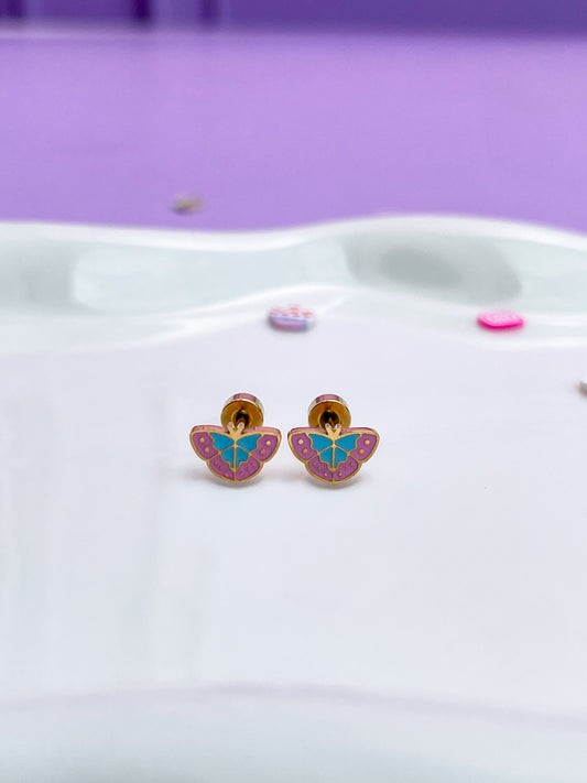 Aretes mariposa azul con rosa