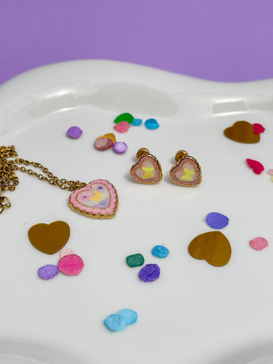 Set de Corazón con Mariposa Tornasol
