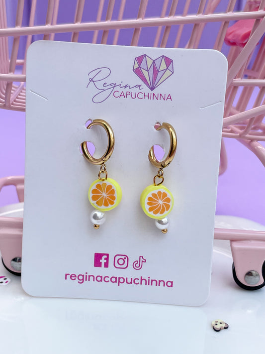 Arracadas naranja con perla