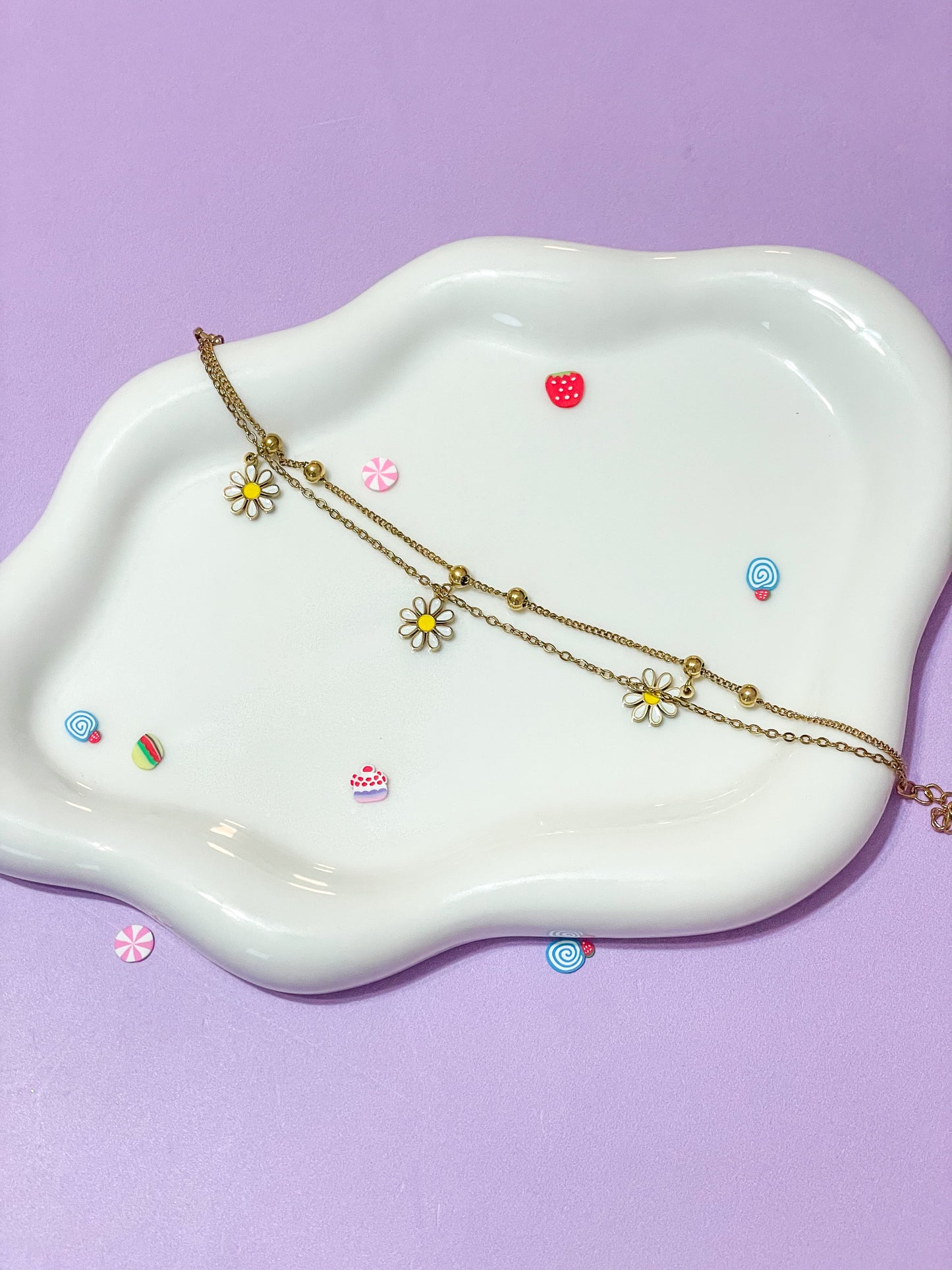 Pulsera 3 margaritas con bolitas doradas