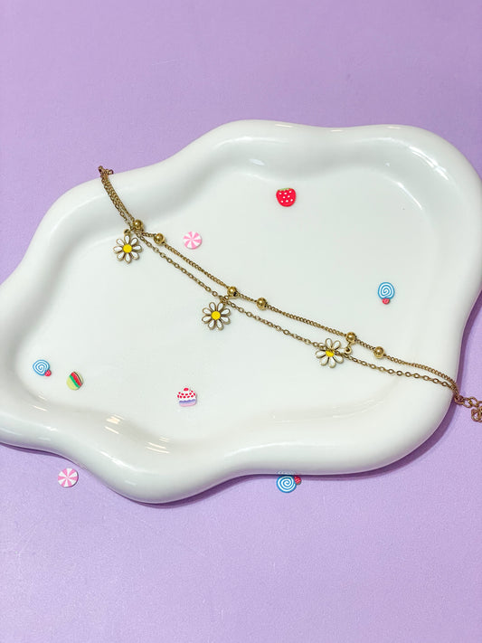 Pulsera 3 margaritas con bolitas doradas