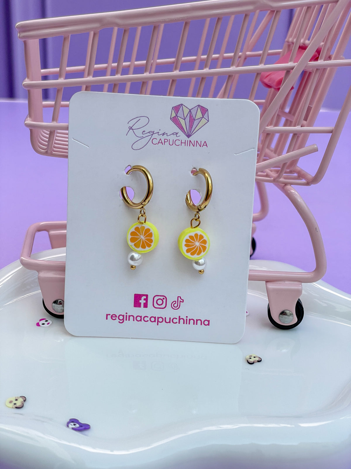Arracadas naranja con perla