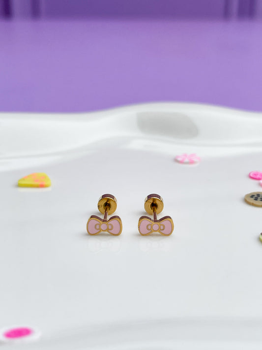 Aretes moño rosa mini