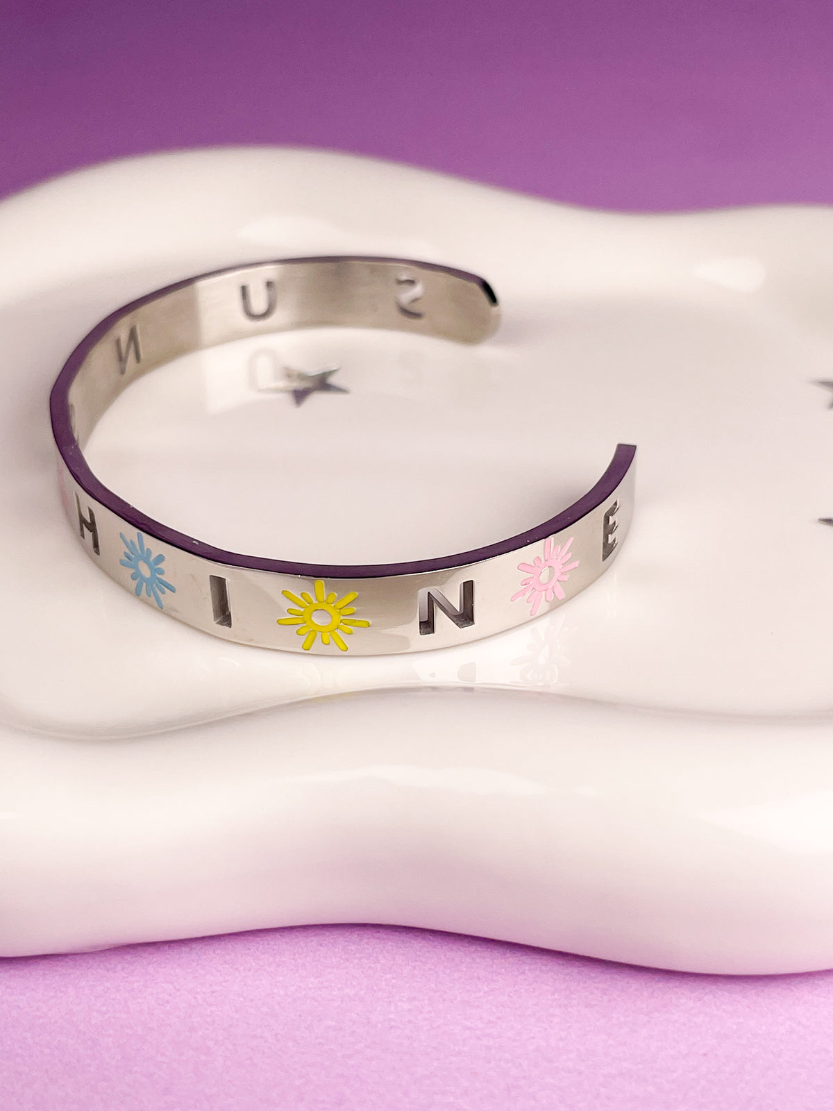 Pulsera rígida plateada sunshine