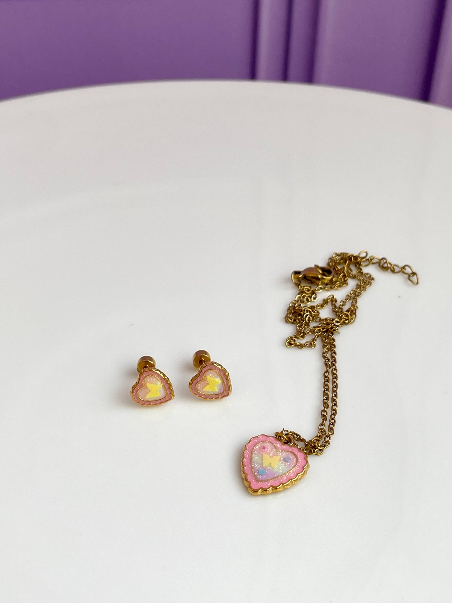 Set de Corazón con Mariposa Tornasol