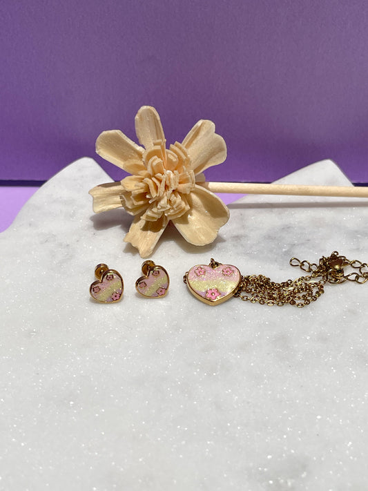 Set corazón tornasol 3 flores rosas