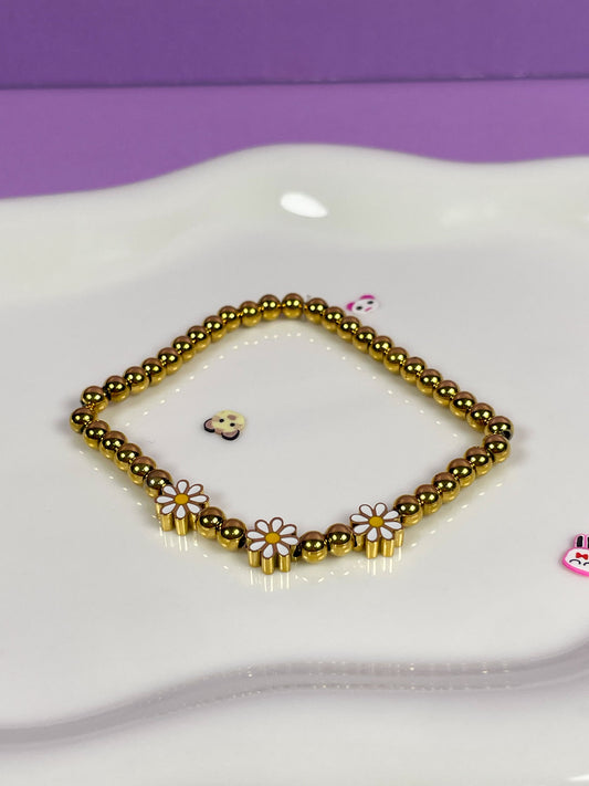 Pulsera elástico bolitas con margarita