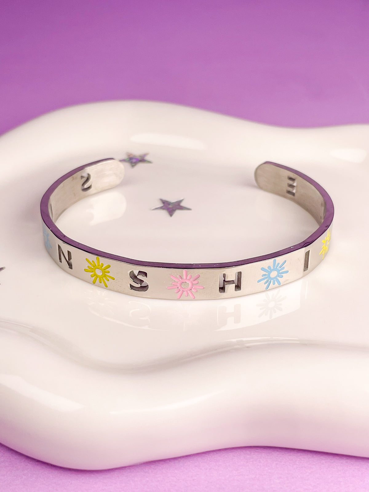 Pulsera rígida plateada sunshine