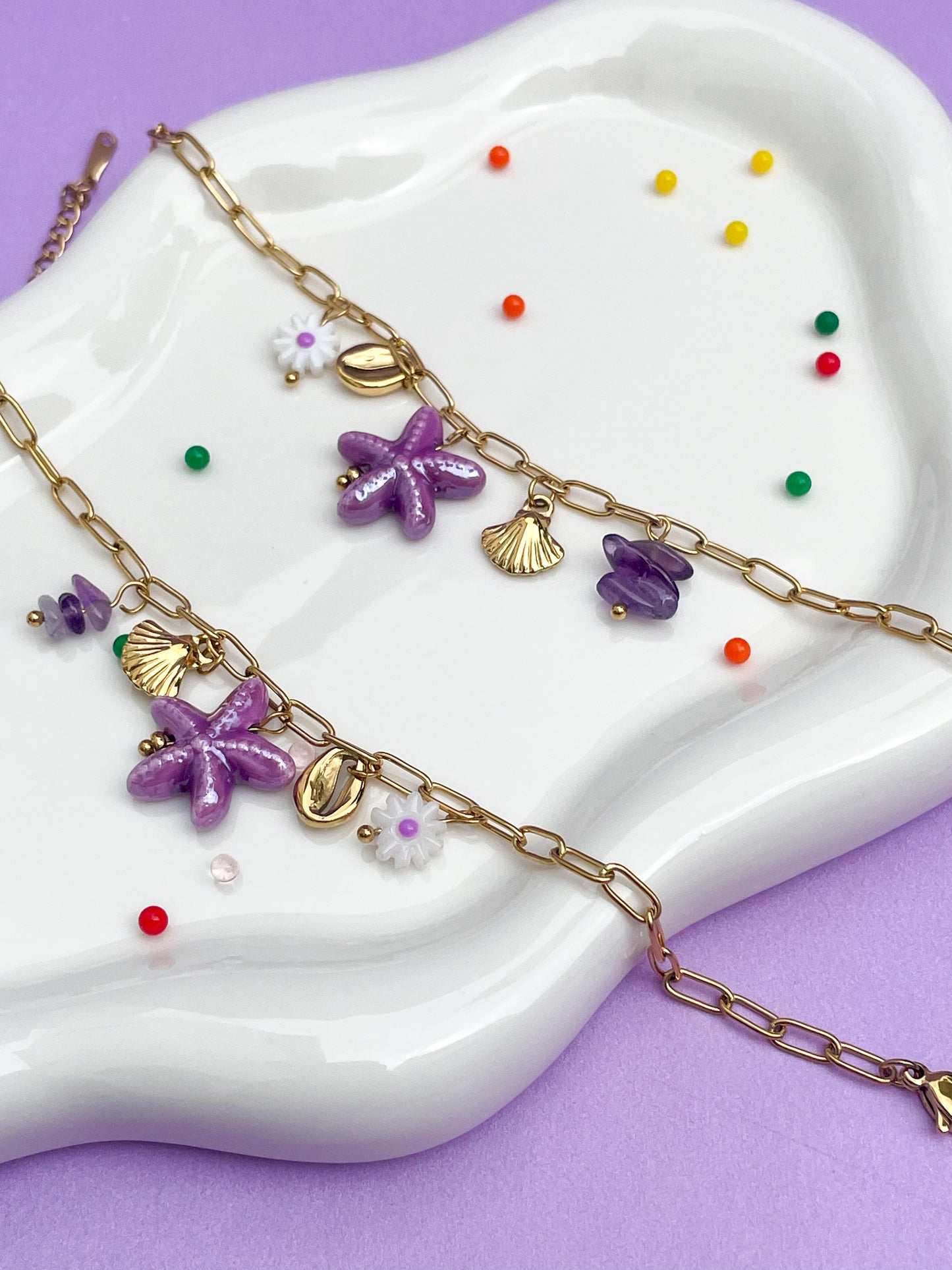 Pulsera charms estrella de mar morada, summer