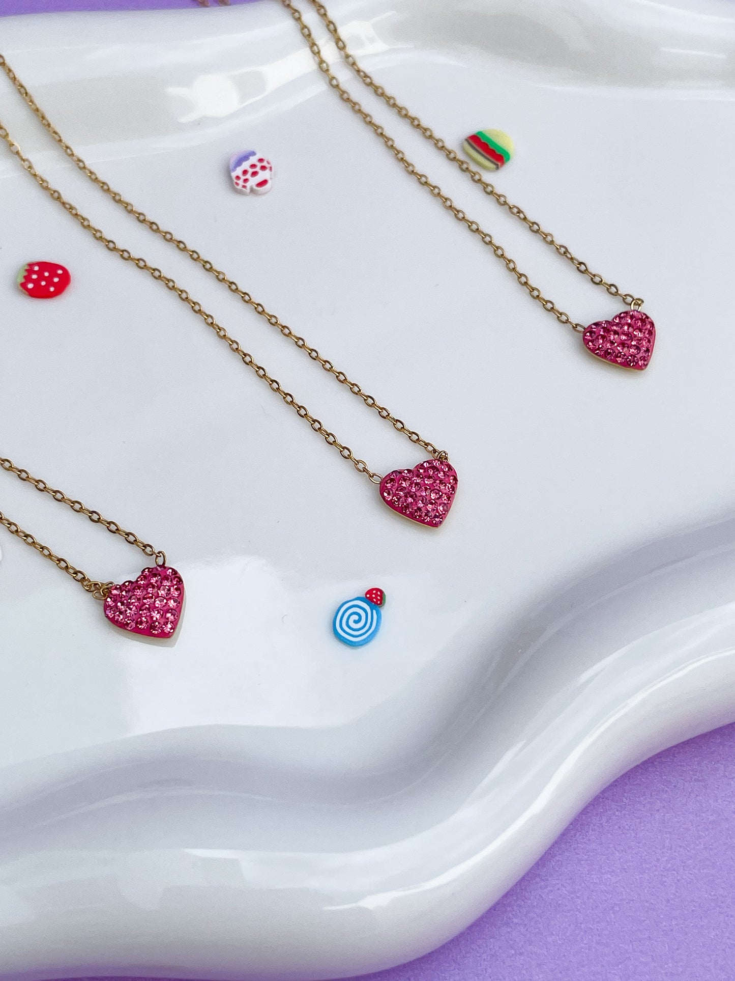 Collar corazón rosa mini brillantes