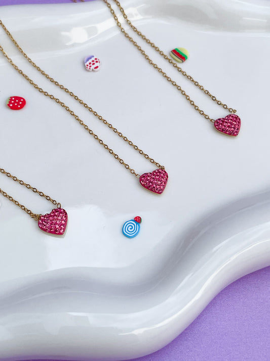 Collar corazón rosa mini brillantes