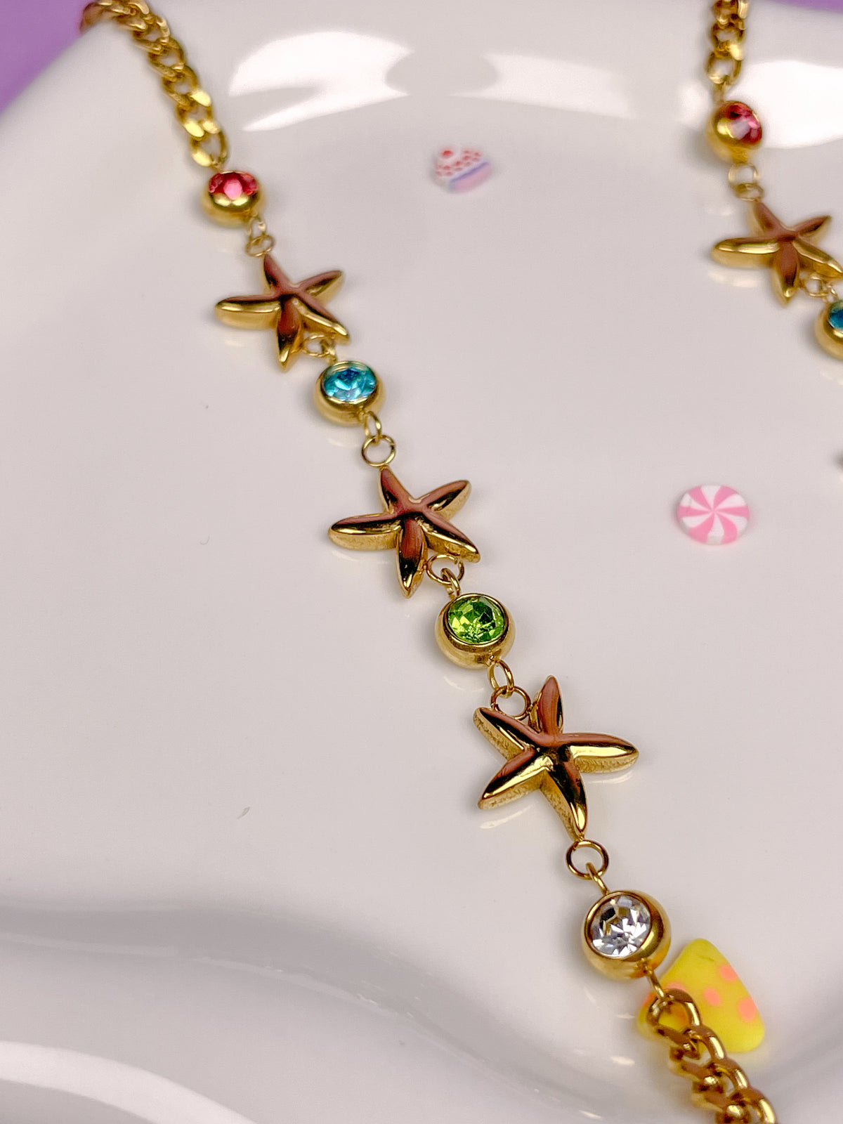 Pulsera dorada estrellas de mar con brillantinas