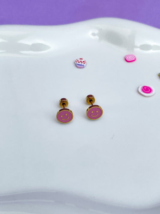 Aretes happy face pink