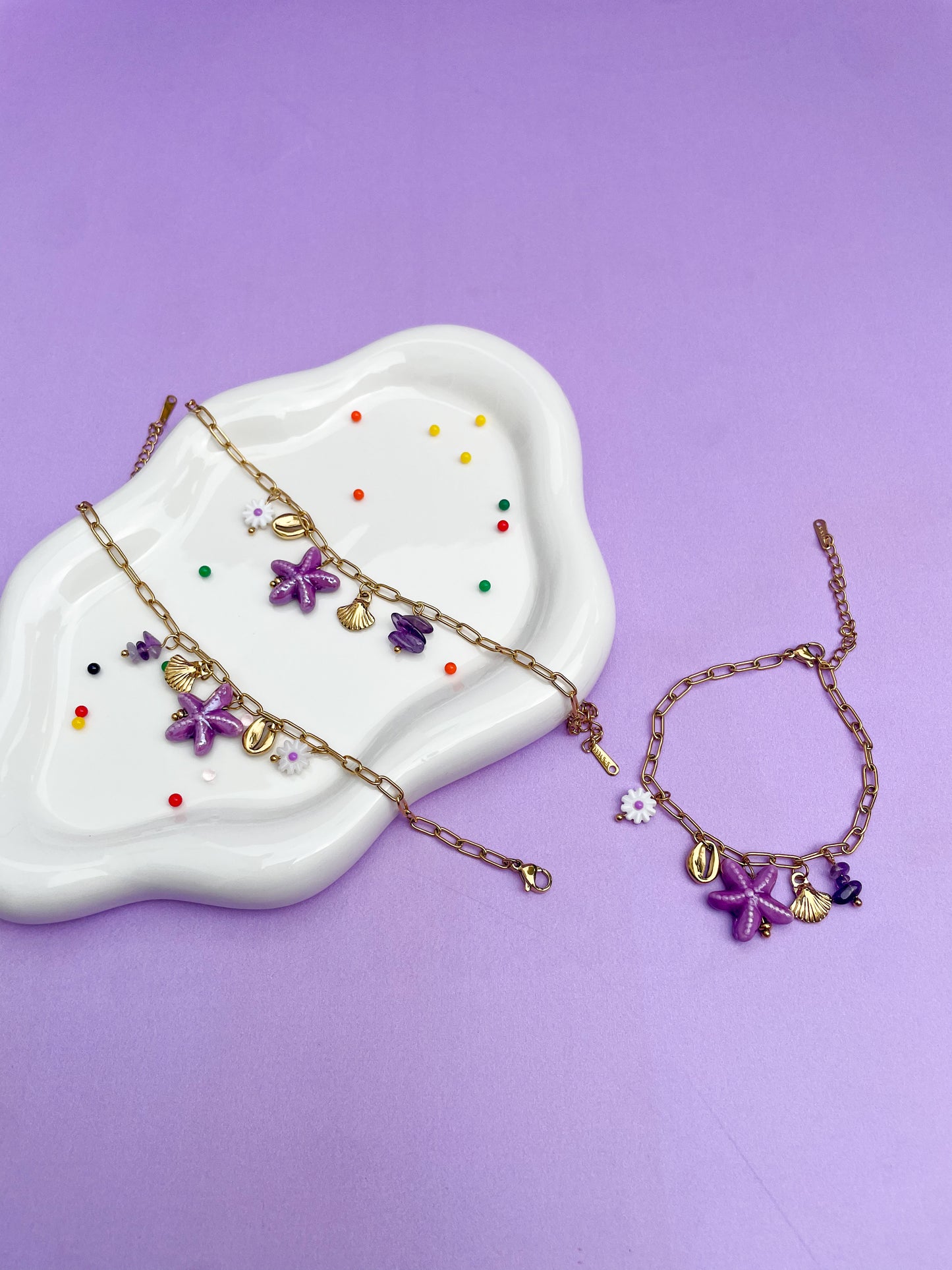Pulsera charms estrella de mar morada, summer