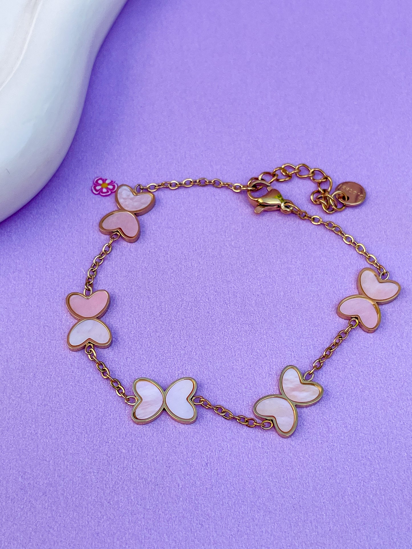 Pulsera mariposa perla rosa