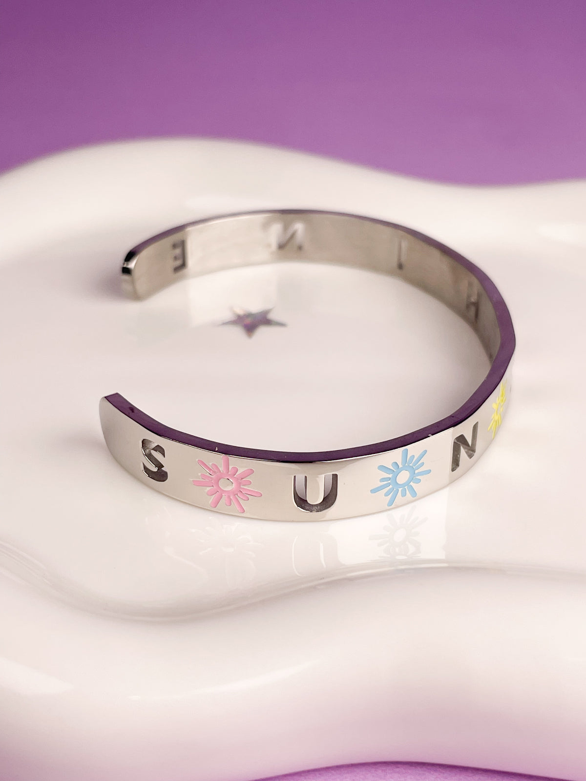 Pulsera rígida plateada sunshine