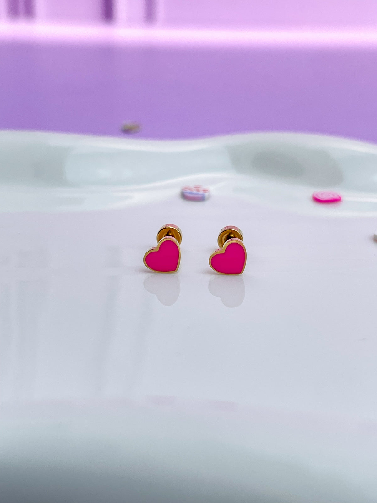 Aretes corazón rosa mini