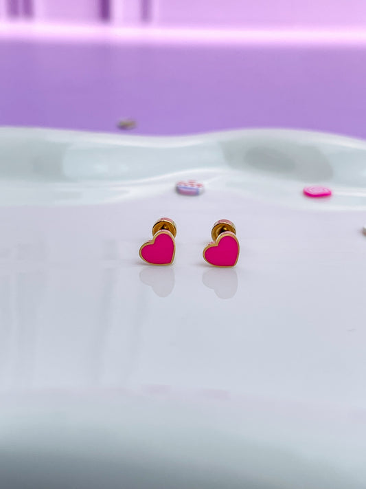 Aretes corazón rosa mini