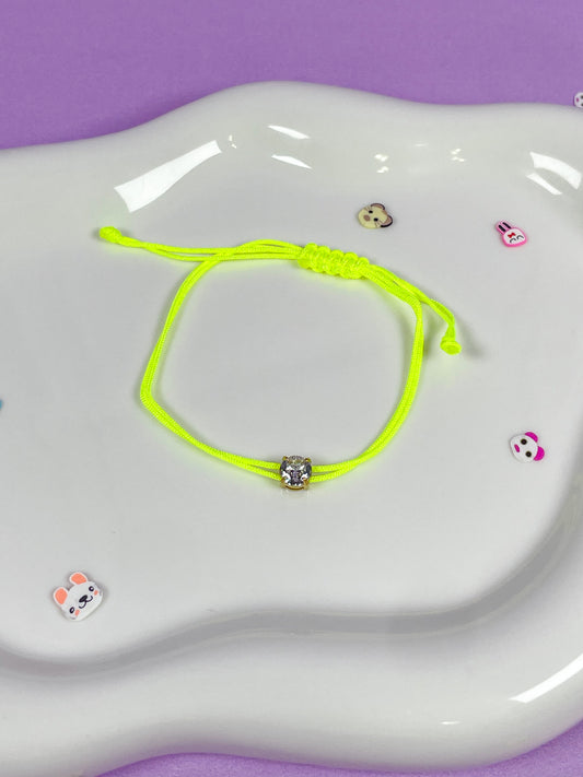 Pulsera hilo amarillo fosforescente con brillante