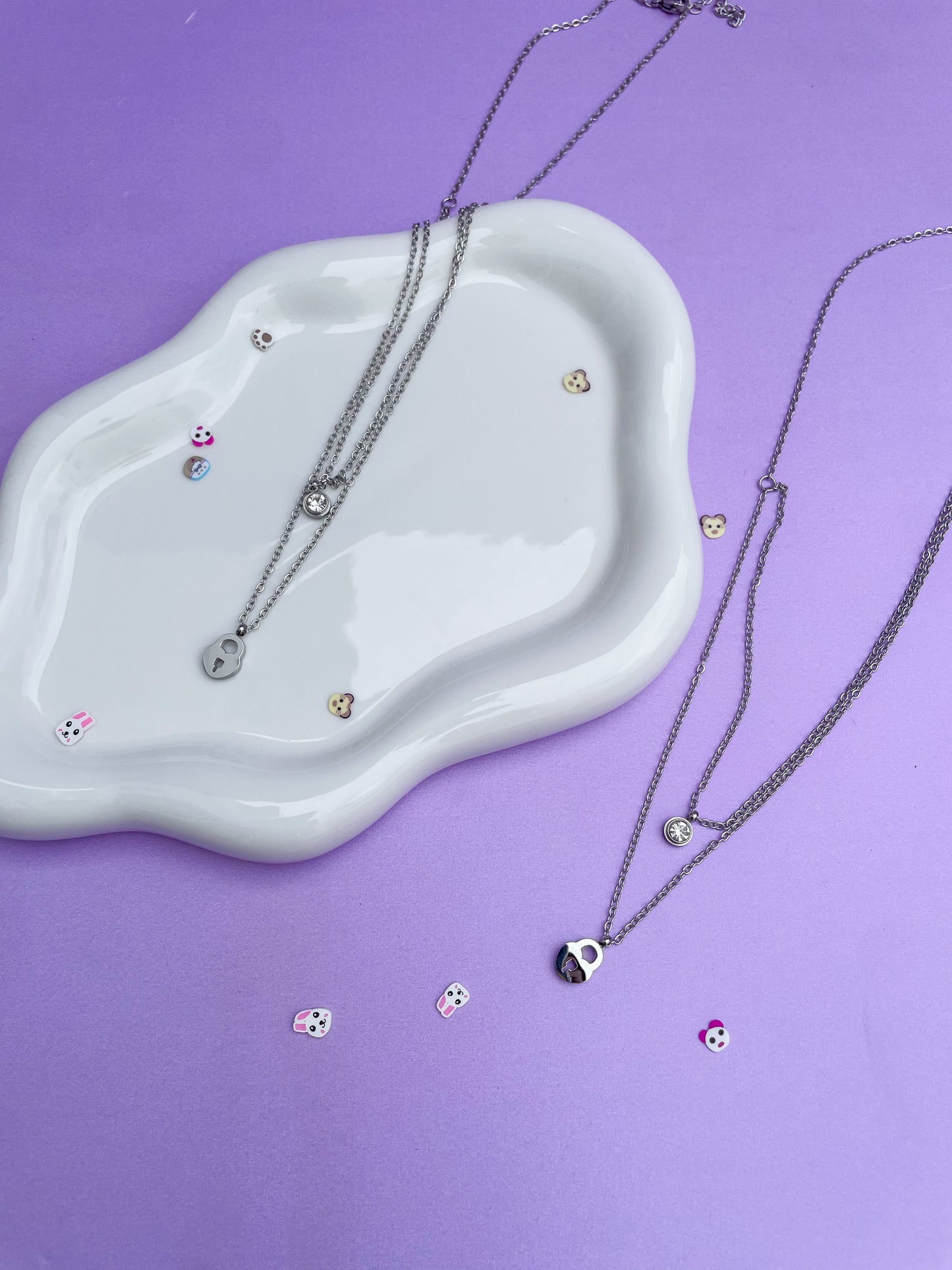 Collar cadena doble plateado candado con brillante