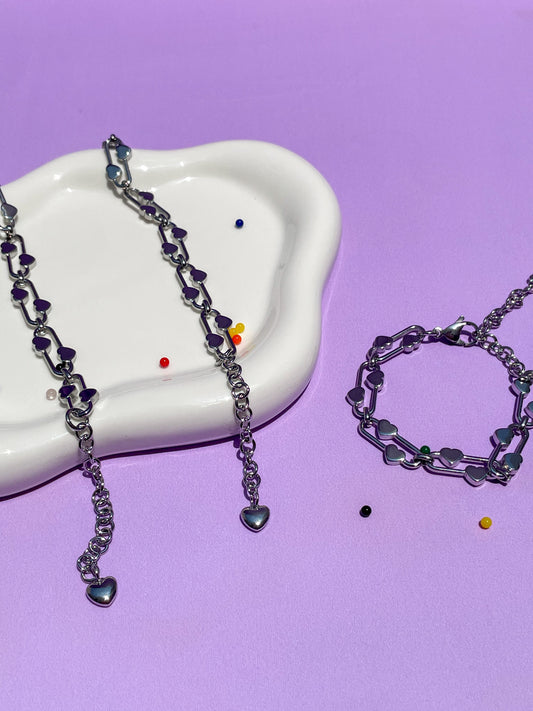 Pulsera clip corazón plateada