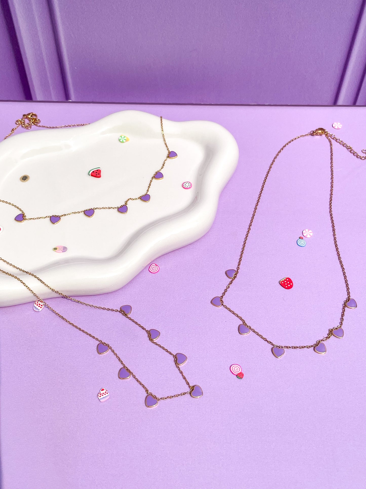Collar corazones morado mini