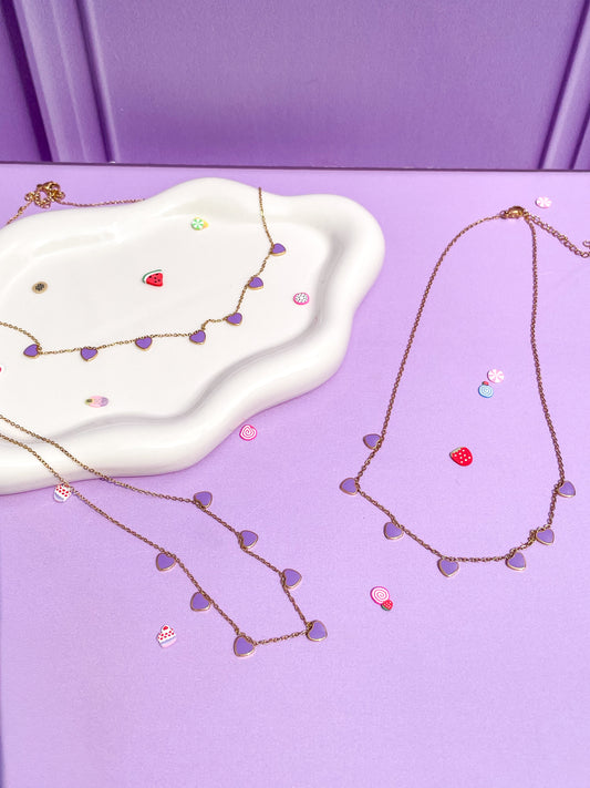 Collar corazones morado mini