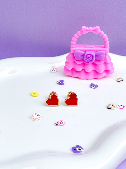 Aretes corazón rojo