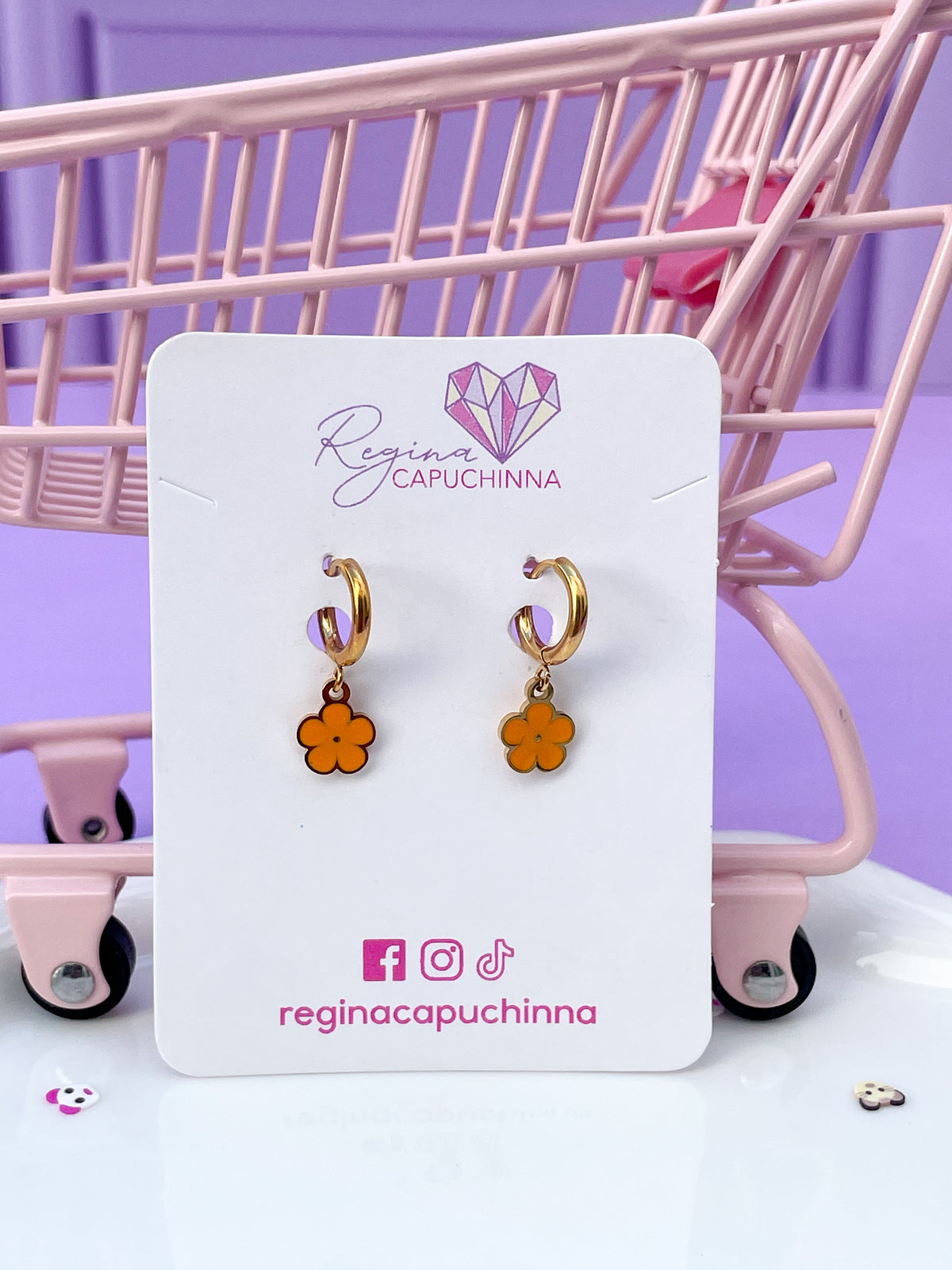 Arracadas flor colgante naranja
