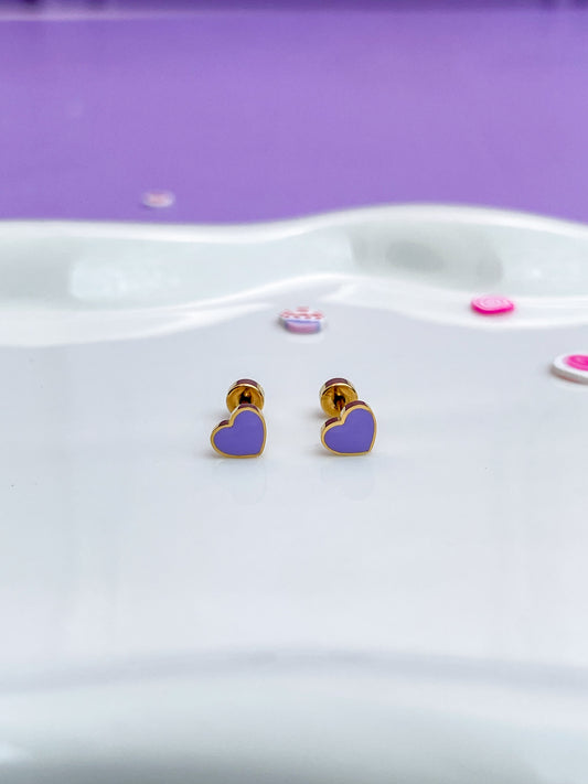 Aretes corazón morado mini
