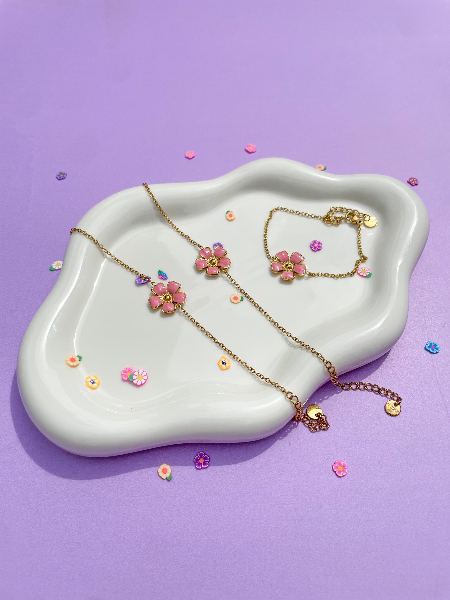 Pulsera flor color rosa