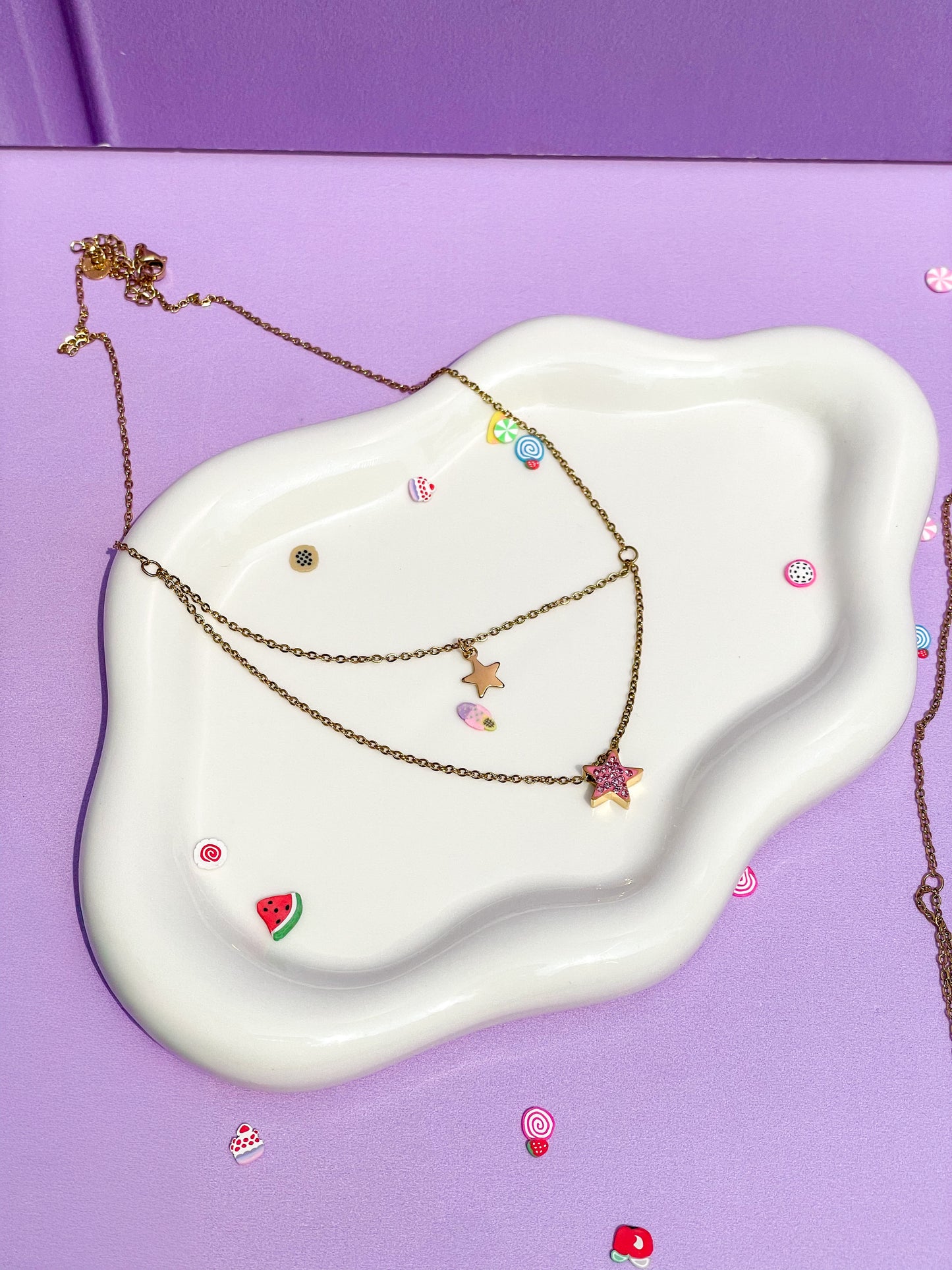 Collar doble estrella rosa brillante