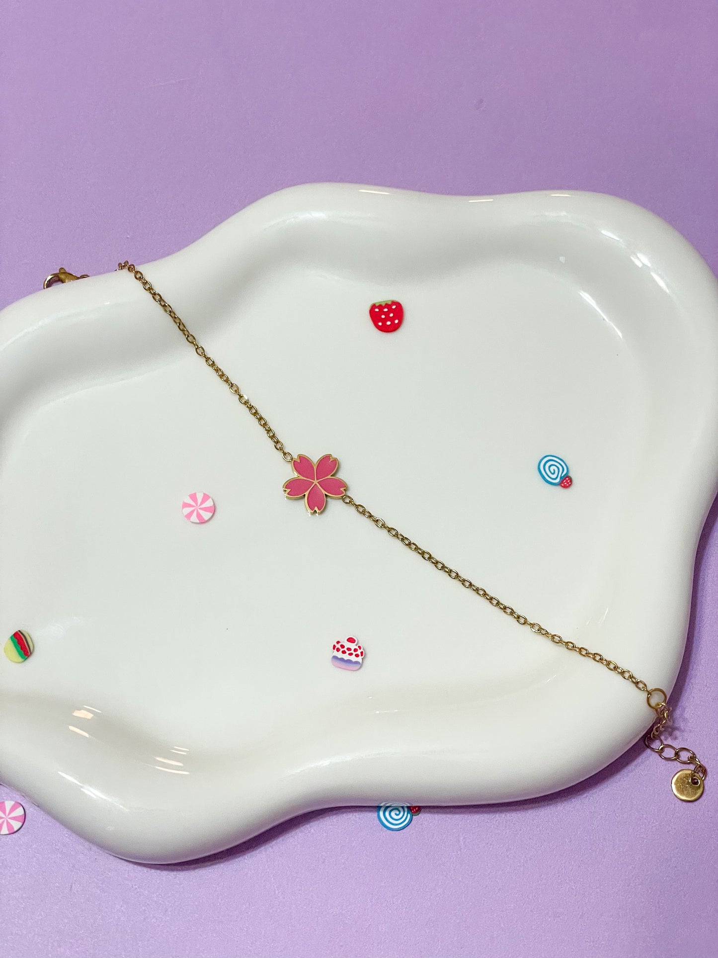 Pulsera flor corazón rosa