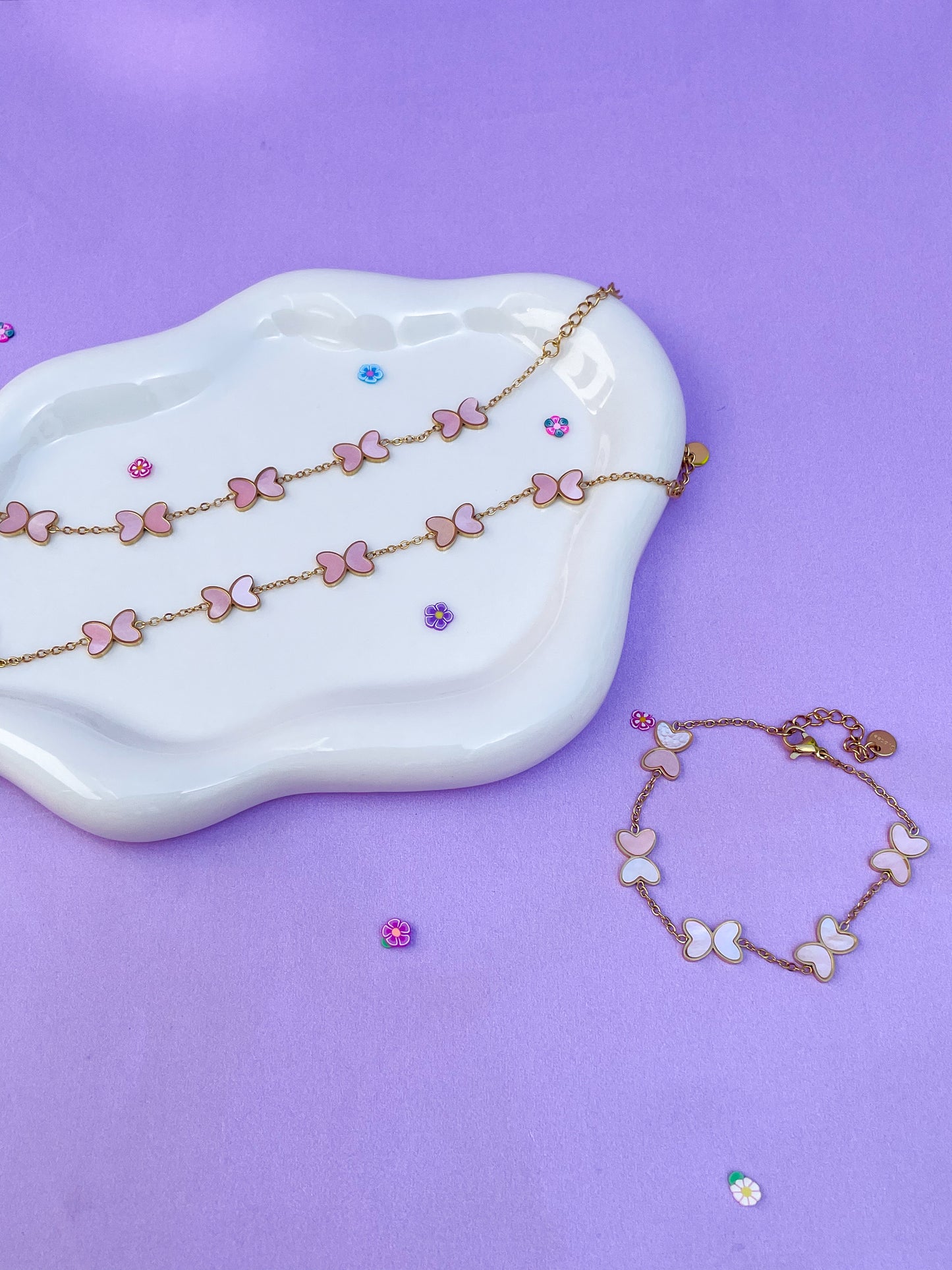 Pulsera mariposa perla rosa