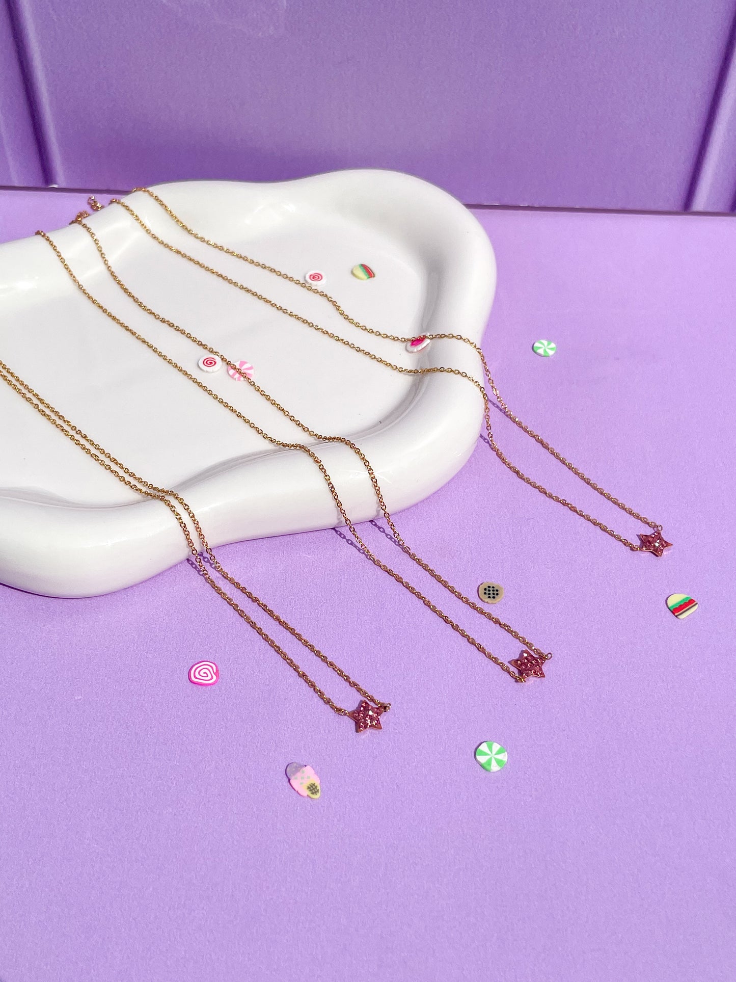 Collar dorado estrella rosa mini brillantes
