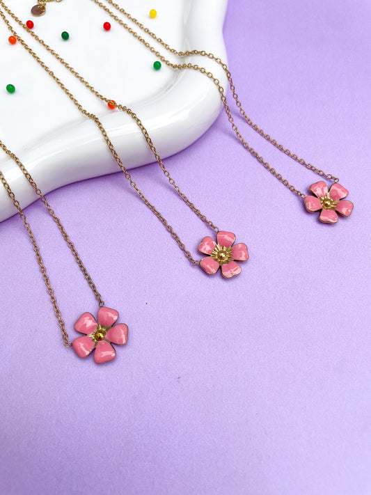 Collar flor rosa a juego