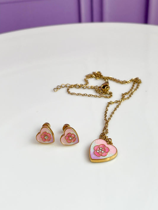 Set Corazón con Flor Rosa